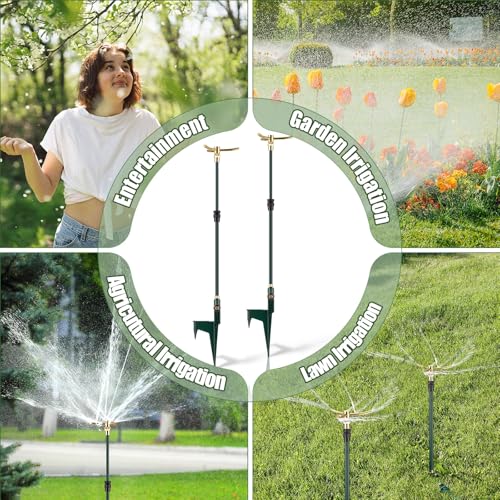 Funnymoom 2 Pack 3-arm Rotating Telescoping Sprinkler 360 Degree Swivel Garden Sprinkler High Rise Lawn with Step Base up to 41.7 Inch for Large Area Coverage (Green) - color: Green