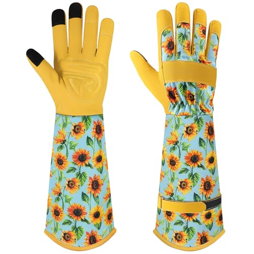 Gardening Gloves for Women, Long Garden Gloves with Grip, Thorn-Proof, Gift - color: Yellow - Sunflower