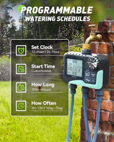 RAINPOINT 3 Zone Water Sprinkler Timer with Brass Inlet, IP65 Waterproof Hose Irrigation Timer, Rain Delay Manual Auto Watering System with Large LCD Display for Yard Lawn Garden, 2027 New Version - color: Light Grey