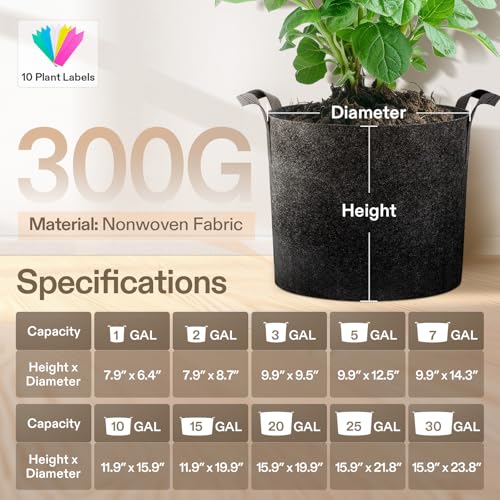VIVOSUN 10-Pack 5 Gallon Grow Bags Heavy Duty 300G Thickened Nonwoven Plant Fabric Pots with Handles - color: Black, size: 5 Gallons (Pack of 2)