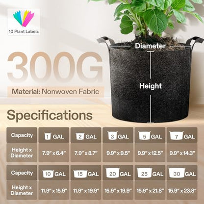 VIVOSUN 5-Pack 1 Gallon Plant Grow Bags Fabric Pots with Handles - color: Black, size: 1 Gallon