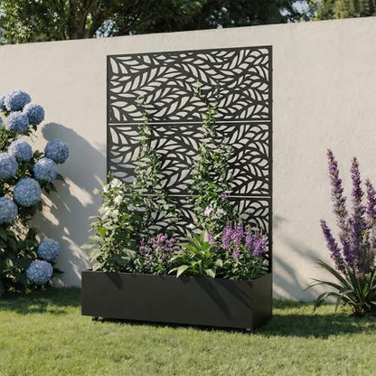 Metal Raised Garden Bed with Trellis and Wheels, 71"x47"x16" (Black-Leaf) - color: Black-leaf, size: 71"x47"x16"