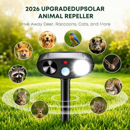 2026 Upgraded Solar Ultrasonic Animal Repeller Outdoor, Black, 2-Pack