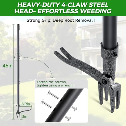 Stand Up Weed Puller Tool, 46'' All-Steel Handle, Heavy Duty Weeder