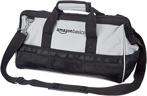 Amazon Basics Durable Wear-Resistant Tool Storage Bag with Adjustable Shoulder Strap,Portable Tool Organizer,16 in,Black & Grey,(Pack of 8) - size: Large Standard Bag (Pack of 8)