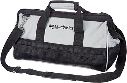 Amazon Basics Durable Wear-Resistant Tool Storage Bag with Adjustable Shoulder Strap,Portable Tool Organizer,16 in,Black & Grey,(Pack of 8) - size: Large Standard Bag (Pack of 8)