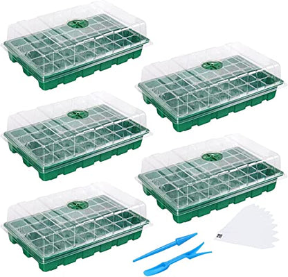 MIXC 5 Pack Seed Starter Tray, 200Cell Mini Propagator Greenhouse Grow Kit - color: Green, size: 40-Cell 5-Pack