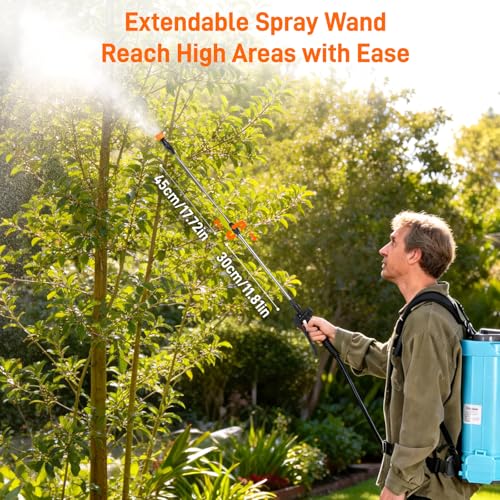 Backpack Garden Sprayer, 4.2 Gallon Electric Weed Sprayer w/ 5 Nozzles, Stir & Pressure Adj, Telescopic Wand, Battery Indicator, Battery Powered Rechargeable Auto Pump Sprayer for Yard, Lawn