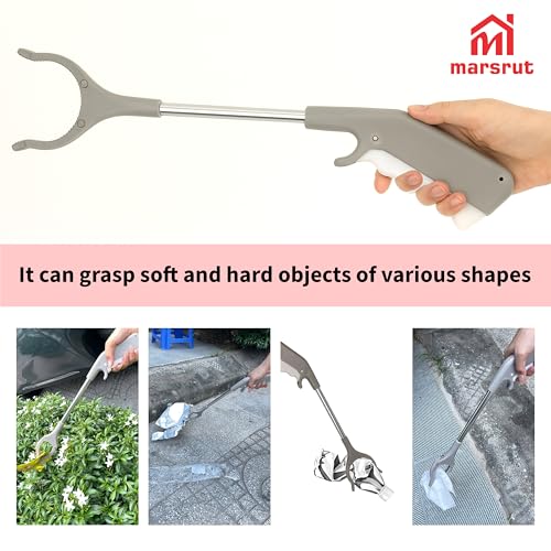 2pcs Short Grabber Reacher Tool for Seniors, 16 Inch Small Mini Extra Strong Tongs for Handicap Elderly Childrens Adult, Trash Litter Reaching Picker Stick, Heavy Duty Extension Helping Hands, Grey