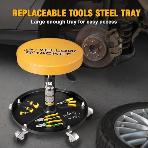YELLOW JACKET Rolling Mechanic Stool with Wheels Pneumatic Garage Shop Seat Adjustable Height Roller Mechanics Creeper Chair with Tool Tray for Auto Repair - color: Yellow