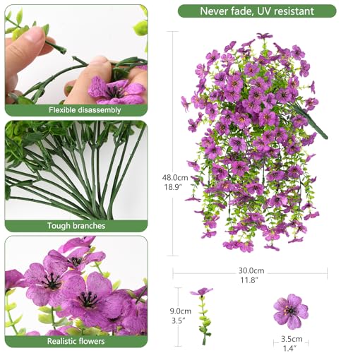 INQCMY 2 Pcs Artificial Fake Hanging Flowers for Outdoors UV Resistant - color: Purple2