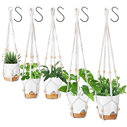 GARDIFE Hanging Planters for Indoor Plants,5Pcs Hanging Basket for Indoor Boho Home Decor,Macrame Plant Hanger,35 Inches,29Inch,23Inch, Ivory,Self Watering Planters, 7/6.5/6/5.5/5 Inch,White&White - color: 7-white, size: 7+6.5+6+5.5+5 inch