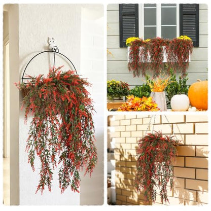 RECUTMS 4Pcs Artificial Fall Lavender Fake Hanging Plants for Outdoors - color: Orange