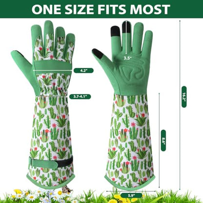Gardening Gloves for Women, Long Garden Gloves with Grip, Thorn-Proof, Gift - color: Green - Cactus