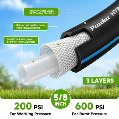 25FT 5/8" Heavy Duty Garden Hose, NON-EXPANDABLE Flexible Water Hose, No Kink - size: 25ft