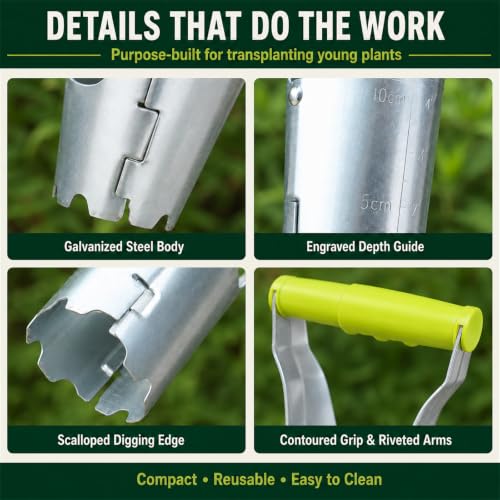 Bulb Planter Tool with Depth Marker, Heavy Duty Manual Garden Dibber - color: Fluorescent Green