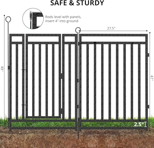 36ft (L) × 47in (H), 14 Panels & 2 Gates Garden Fence, Durable Outdoor Yard Barrier, Secure Garden Fencing, Weather-Resistant Fence for Privacy & Decoration, Black-Silver - size: 47in(H)x36ft(L)