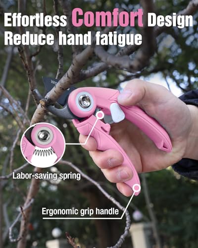 WORKPRO 6.9" Bypass Pruning Shears Gardening Scissors with SK5 Blade, Pink - color: Pink