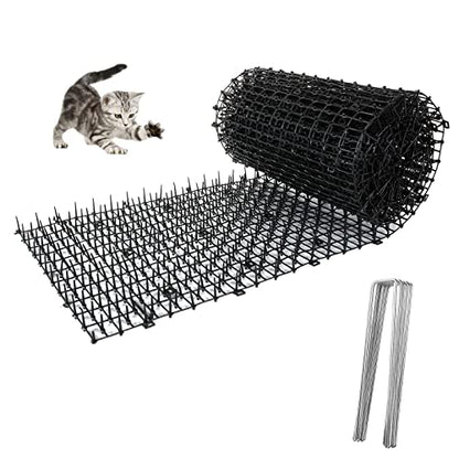 SENENQU 13FT x 12 In Cat Scat Mat with Spikes and 8 Garden Staples, Scat Mats for Cat Indoor, Cats Scats Mats Anti-Cats Deterrent Mat Prickle Strips Home Spike Deterrent for Outdoor Garden Window Sofa