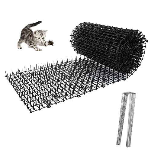 SENENQU 13FT x 12 In Cat Scat Mat with Spikes and 8 Garden Staples, Scat Mats for Cat Indoor, Cats Scats Mats Anti-Cats Deterrent Mat Prickle Strips Home Spike Deterrent for Outdoor Garden Window Sofa