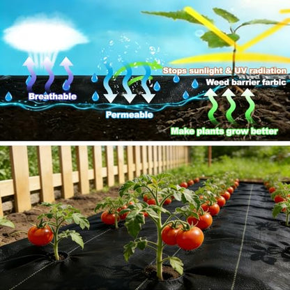 Weed Barrier Landscape Fabric 3FT x 50FT , with 20 U-Shaped Ground Stakes - size: 3FT*50FT