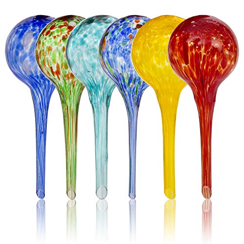 Besti Large Self Watering Globes for Plants (6-Pack) Waters Greenery Up to 2 Weeks Hands Free | Durable, Multicolored Glass Craftsmanship | Indoor and Outdoor Use - Measures 12” x 3.5” - style: Set of 6 large
