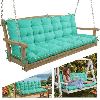 Oxford Fabric Swing Cushions with Backrest & Tie Straps for Patio Bench - color: Aqua Blue