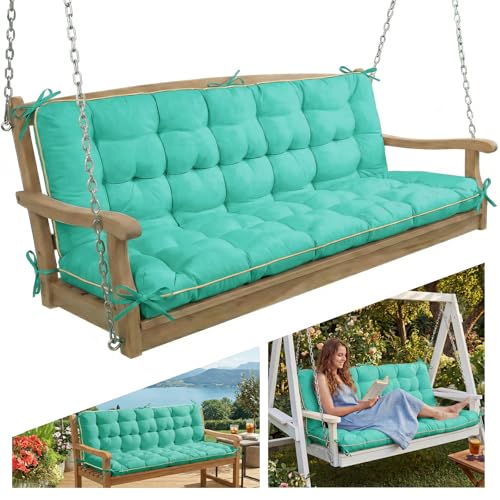 Oxford Fabric Swing Cushions with Backrest & Tie Straps for Patio Bench - color: Aqua Blue