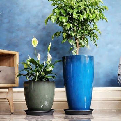 24,21,11 Inch Large Plastic Planters with Drainage Hole and Saucer - Set of 3 Tall Plant Pots Indoor Flower Pot Tall Round Planters Outdoor Large Tall Planter - color: White