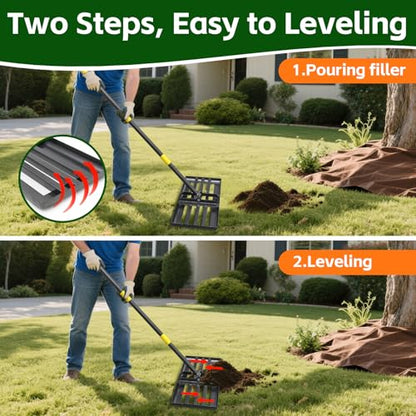 Lawn Leveling Rake 30”x10” Large Heavy Duty Metal Lawn Leveler with Long Adjustable Handle Proffesional Yard Leveling Rake for Soil Dirt Sand Compost Efficient Lawn Leveling Tool (Foldable 5FT) - style: Foldable 5FT