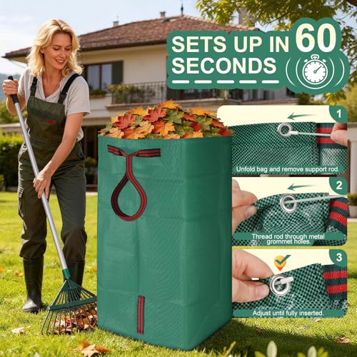Yard Waste Bags 72 Gal 2-Pack, Reusable No-Bend Dustpan Leaf Bags