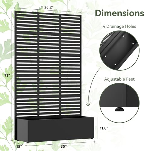 COFaR 71"Tall Metal Planter Box with Trellis,Outdoor Privacy Planter Screen - color: Slatted_black