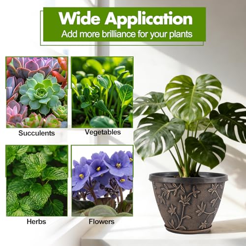 Nooulap 12 Inch Pots for Plants with Drainage & Trays, Retro Brown - color: Retro Brown, size: 12 Inch