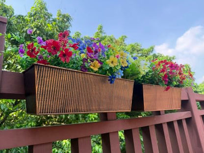 Metal Railing Planter, 16 Inch Rectangular Window Box with Adjustable Brackets, Drainage Holes, for Balcony Deck, 4 Pack (Retro, Rectangular) - color: Retro