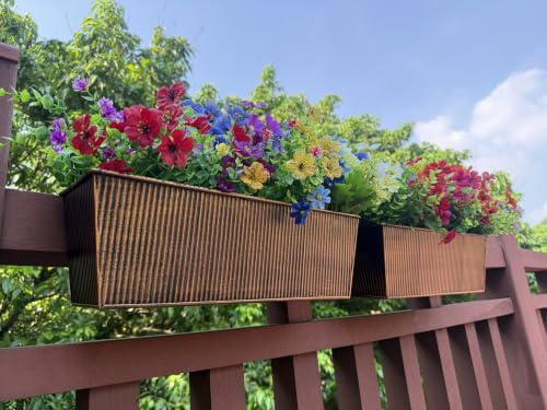 Metal Railing Planter, 16 Inch Rectangular Window Box with Adjustable Brackets, Drainage Holes, for Balcony Deck, 4 Pack (Retro, Rectangular) - color: Retro