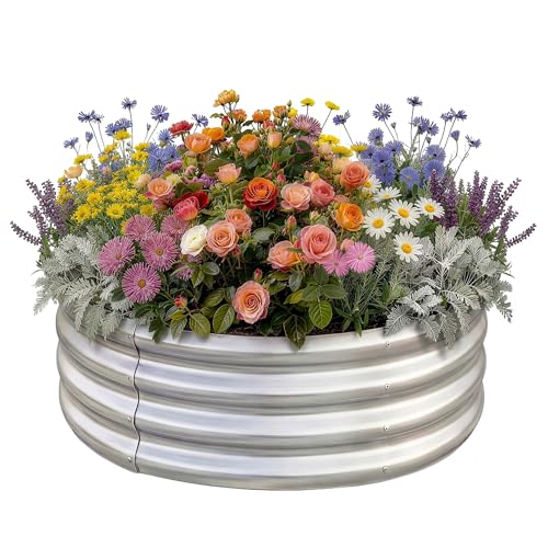 Land Guard Galvanized Raised Garden Bed Kit, Galvanized Planter Raised Garden Boxes Outdoor, Round Large Metal Raised Garden Beds for Vegetables …… - color: 1-silver, size: 2×2×1ft