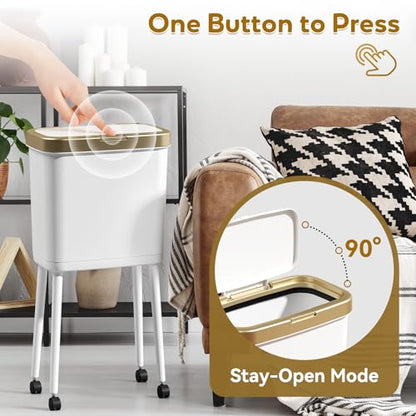 Procade 4 Gallon Bathroom Trash Can on Wheels,Slim Rolling Gold Garbage Can - color: White
