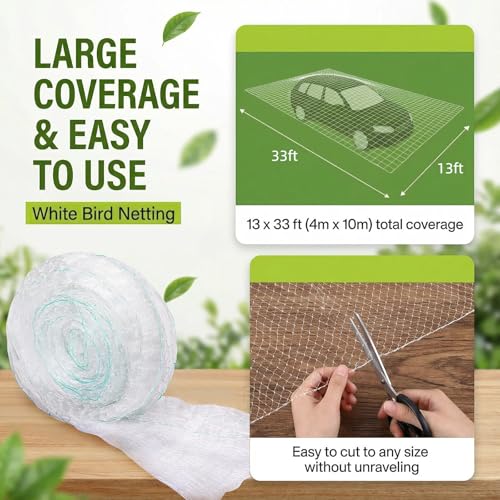GWHOLE 33x13 Ft Bird Netting for Garden,1 Inch Mesh Size, White - size: 33x13 ft, 1x1 inch mesh (Clear)