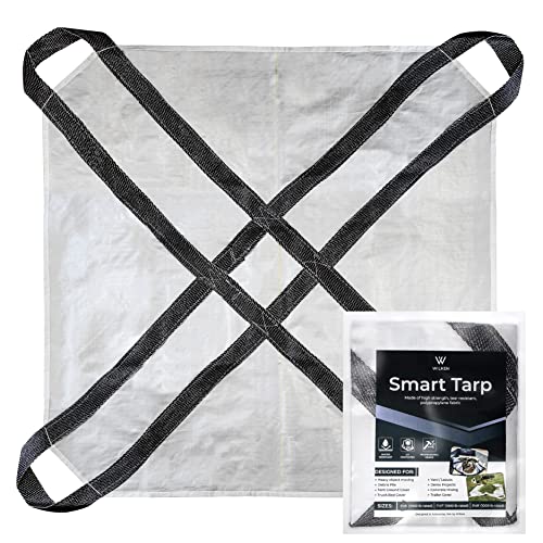 5' x 5' Heavy-Duty Utility Tarp with Reinforced Handles – Waterproof, UV-Resistant Poly-Woven Cover – Ideal for Yard Work, Home, Garden, Construction, Camping & Trailers - size: 5x5