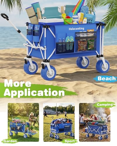 59"L Beach Wagon with 9×4" Big Sand Wheels, Expandable Tailgate - size: 360L