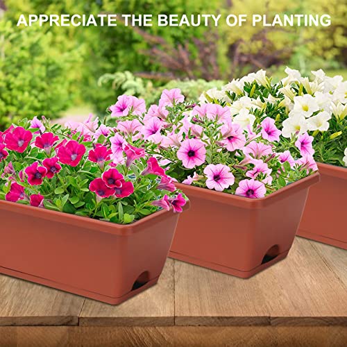 Window Box Planter, 6 Pcs 17" Flower Rectangle Planters Boxes Outdoor, Red - color: Red