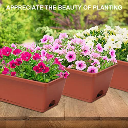 Window Box Planter, 6 Pcs 17" Flower Rectangle Planters Boxes Outdoor, Red - color: Red