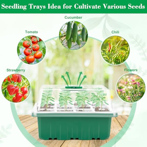Reusable Silicone Seed Starter Tray, 60 Cells Seed Starter Kit with Humidity Adjustable Dome and Lid, Plant Germination Trays with Repotting Mat 5 Packs Germination Kit for Seeds Grow Starting
