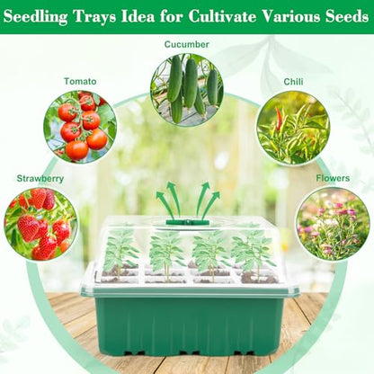 Reusable Silicone Seed Starter Tray, 60 Cells Seed Starter Kit with Humidity Adjustable Dome and Lid, Plant Germination Trays with Repotting Mat 5 Packs Germination Kit for Seeds Grow Starting