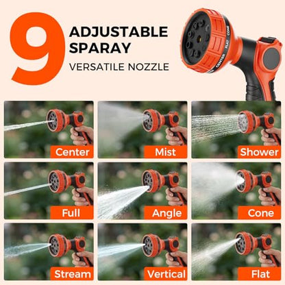 5/8 inch 115 ft Retractable Garden Hose Reel Any Length Lock 9 Sprayer Nozzle Automatic Slow Return Heavy Duty 180° Swivel Wall-Mounted Water Hose Reels for Outside UV Resistant