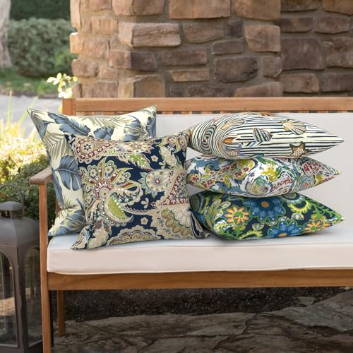 Outdoor 16x16 Inch Throw Pillow Covers Set of 2, Covers ONLY, All Weather Square Pillow Cases, Patio Cushion Pillow of Home Furniture Use, Paisley Sapphire Blue - color: Paisley Sapphire Blue, size: 16" x 16" (Pack of 2)