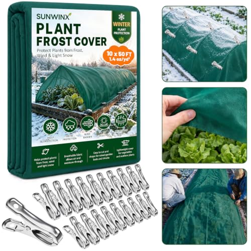 10x50FT Plant Covers Freeze Protection, Frost Cloth with 20 Clips - color: Green-10*50FT