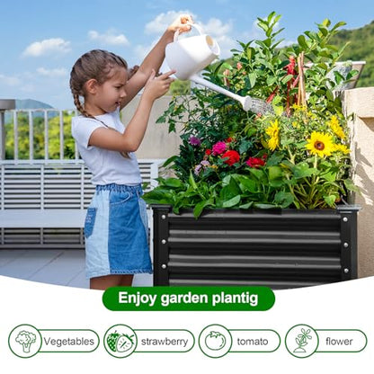 Land Guard 2Pcs Galvanized Raised Garden Bed with Legs, 48×24×32in Large Metal Elevated Raised Planter Box with Drainage Holes for Backyard, Patio, Balcony, 400lb Capacity (Gray) - color: Gray