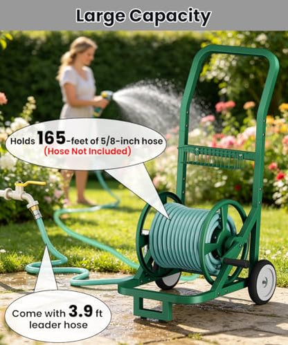 Artigarden Garden Hose Reel Cart with Wheels, Outdoor Water Hose Cart Green - color: Green, size: Holds 165 ft