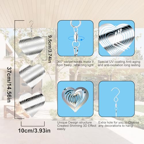 Love Stainless Steel Bird Scarer Discs Set, 3D Reflective Helix Wind Spinners Bird Reflector Sparkly Metal Outdoor Garden Décor Sculpture Ornament, Deterrent to Scare Pigeon Away from Yard Patio Farm